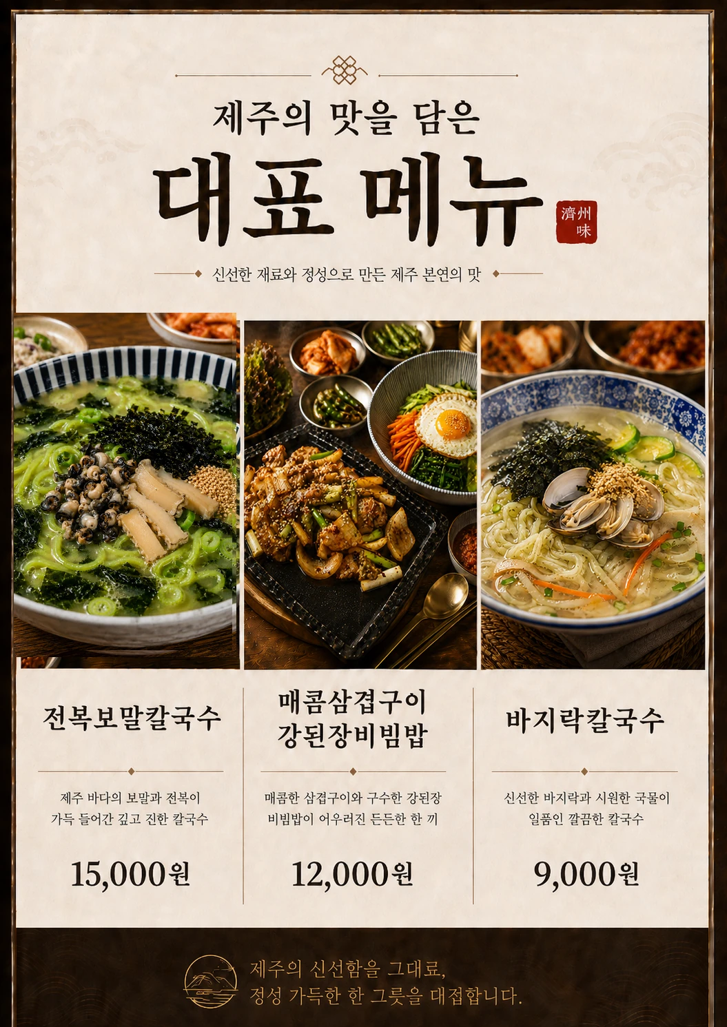 전복보말칼국수 이미지가 새 사진으로 교체된 낙원칼국수 대표 메뉴 포스터